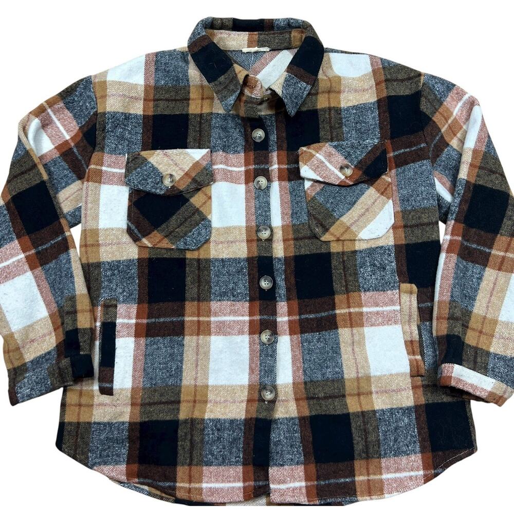Jodifl Women’s Plaid Shacket M Brown Tan Cream Long Sleeve Flannel Jacket